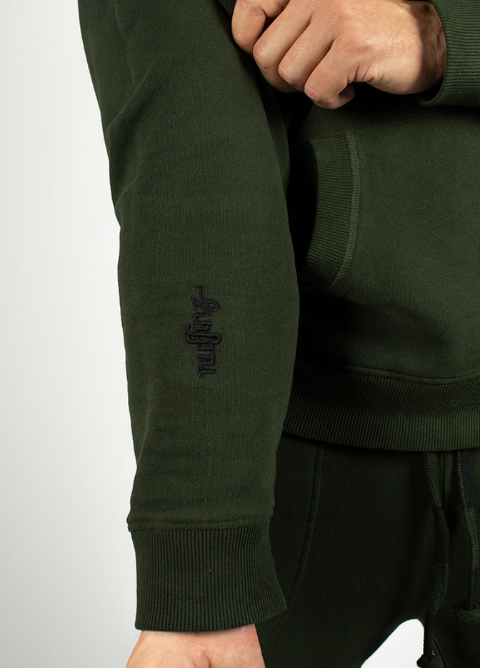 Nuffinz Shorts Hoodie Rosin Green Organic Cotton logo detail