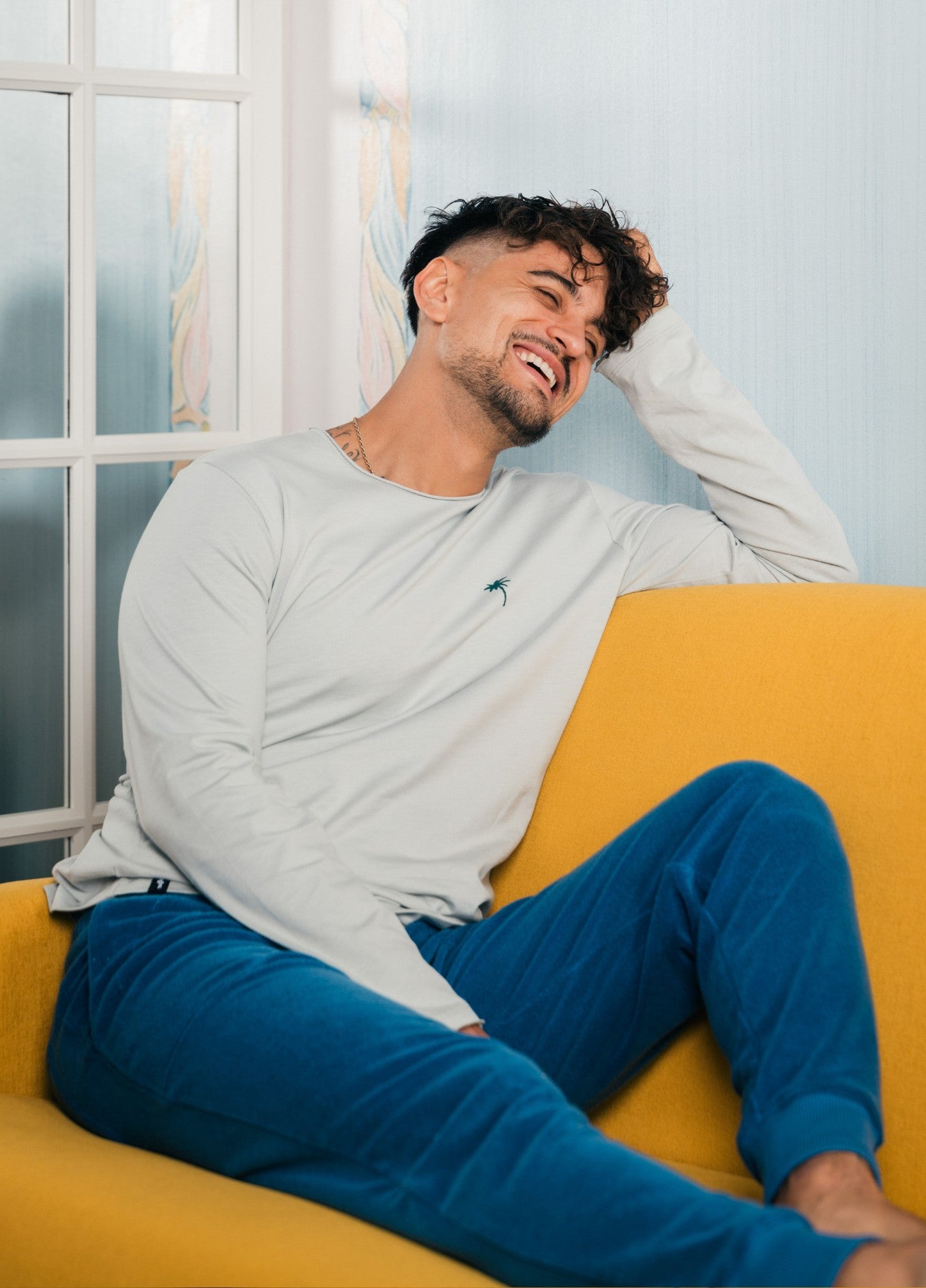 NAVY PEONY TOWEL PANTS