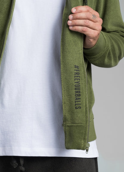 RIFFLE GREEN TOWEL ZIP HOODIE